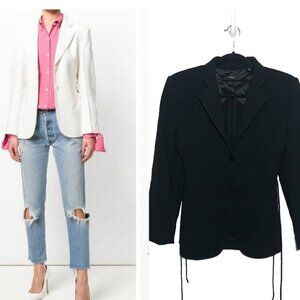 Theory Admiral Crepe Laced Up Blazer Jacket Black sz 10